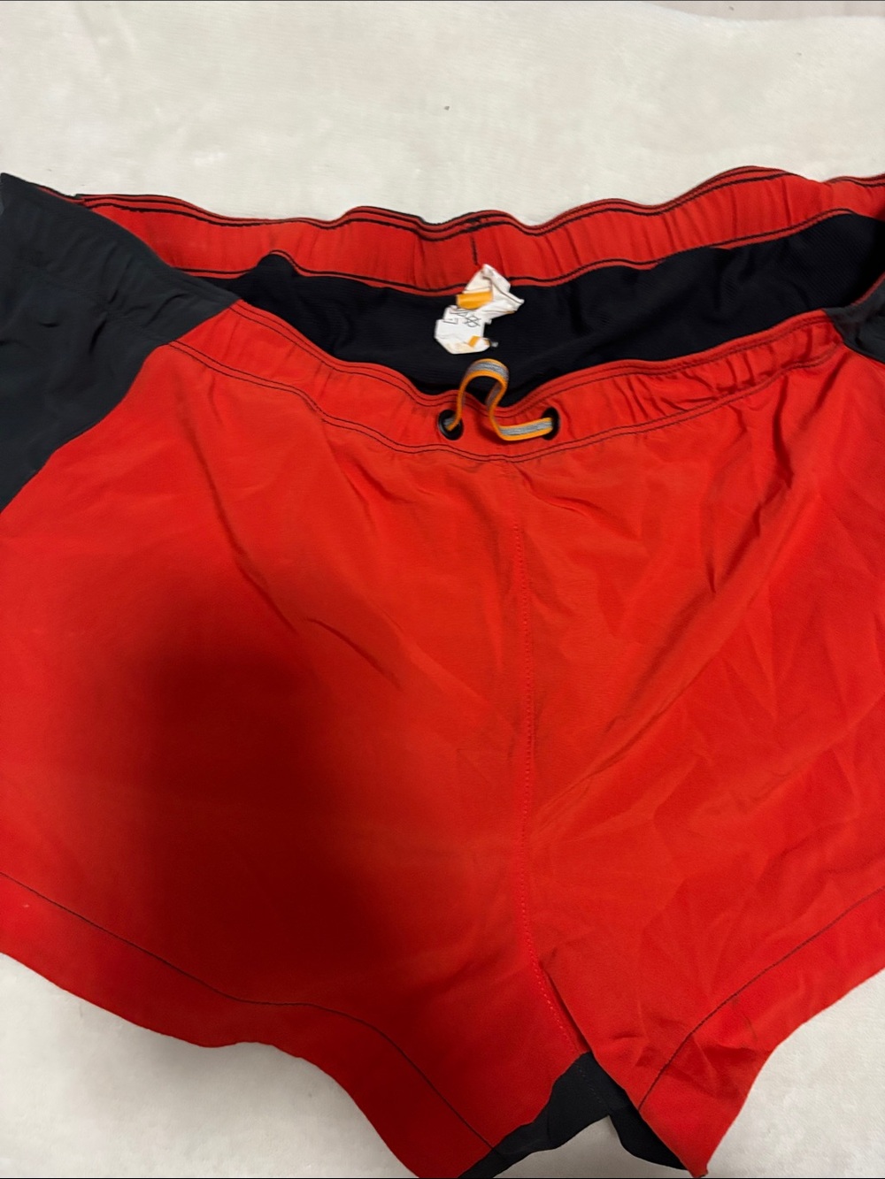 Lucy Red Athletic Shorts with Black Waistband and Drawcord